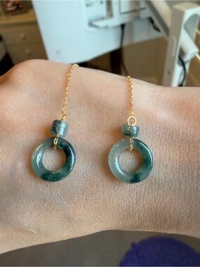 New Natural Burmese Type A Icy Jadeite Donut Dangle Earrings